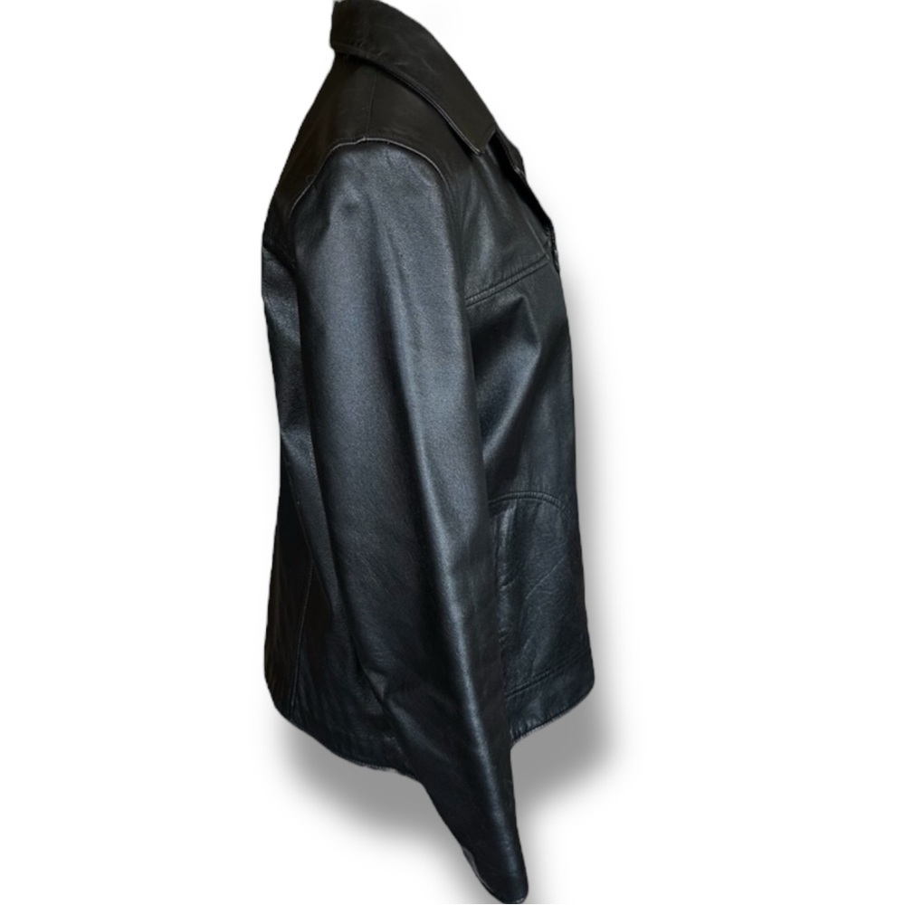 Vtg Colebrook & Co Black Leather Jacket Size Petite Medium - Picture 4 of 15